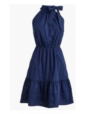 J. Crew Navy Halter Tie-Neck Tiered Midi Dress